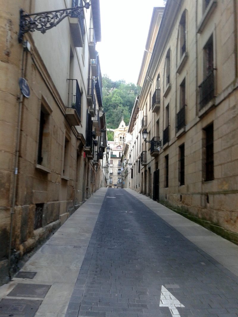 Kanpandegi, a narrow street of stone façades in San Sebastián’s old town.